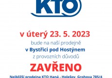 V úterý 23.5.2023 v Bystřici zavřeno